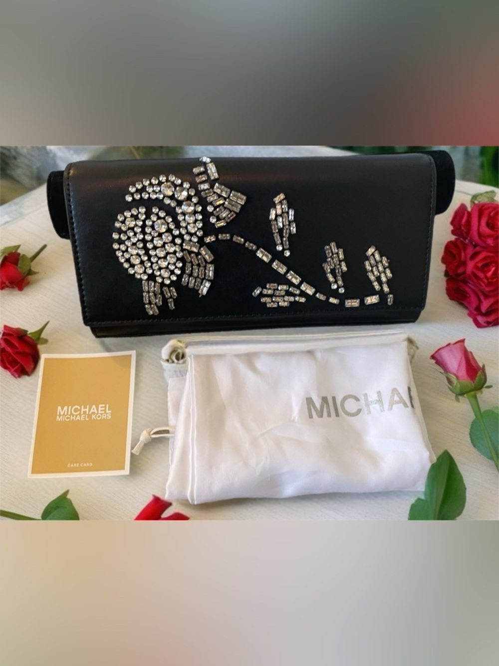 Michael Kors Black Leather Crossbody Wallet with Chain Strap
